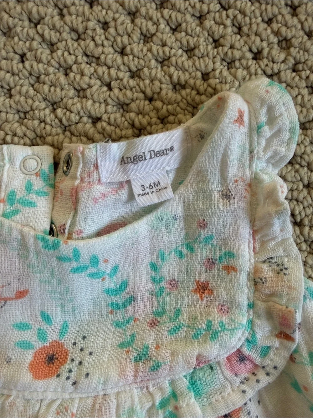 Angel Dear White Muslin Tank Top & Bloomers Set with Mint and Coral Print